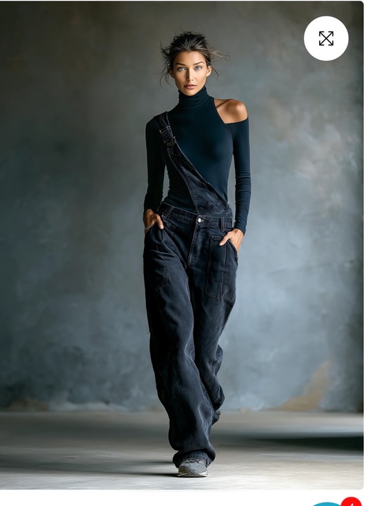 Modesees Pants - Modesees Asymmetric One-Shoulder BlueTurtleneck with  Blue One Shoulder Overalls